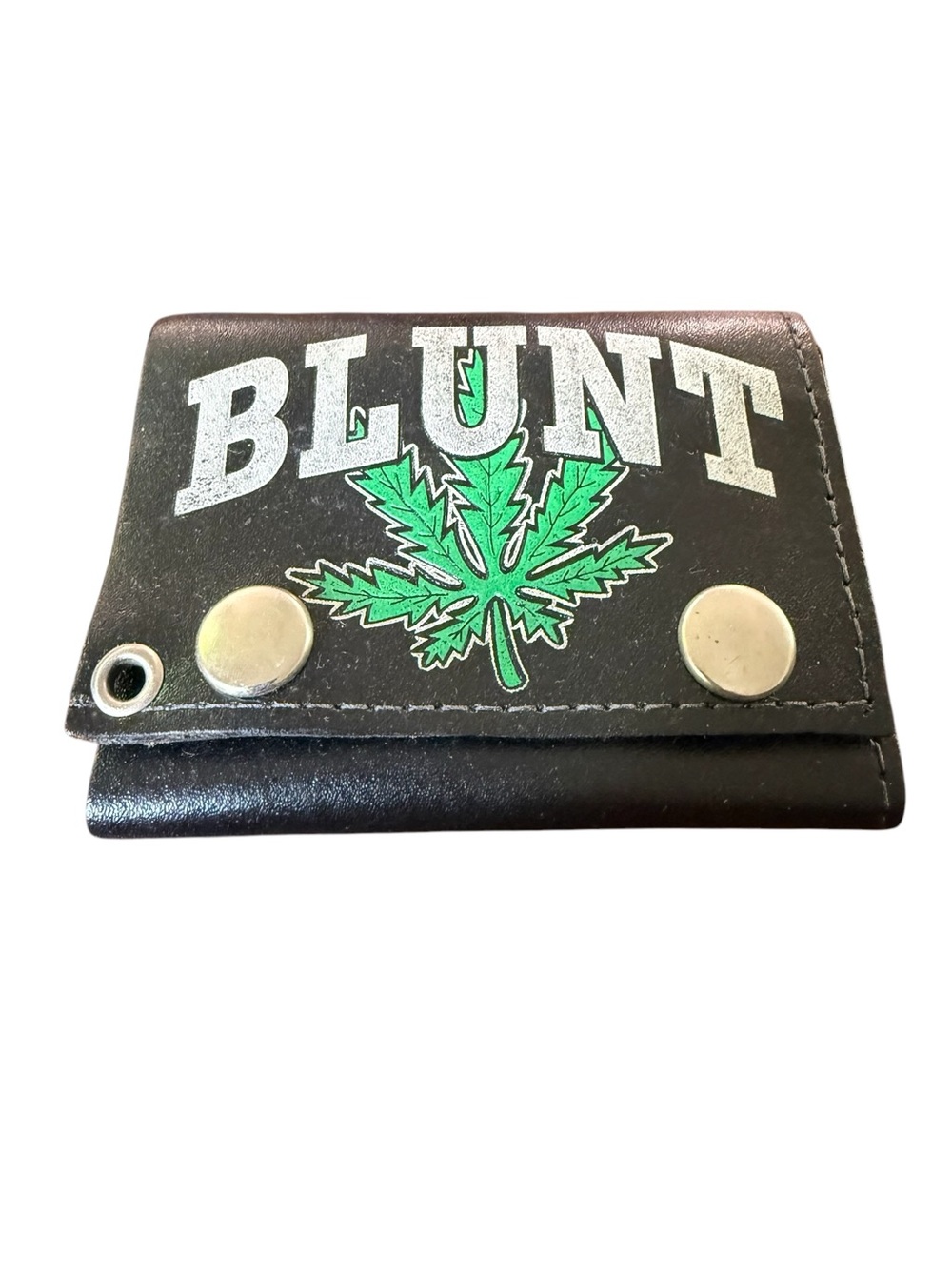 Vintage Blunt Marijuana Leaf Weed Ganja Leather Trifold Wallet Black Made in USA